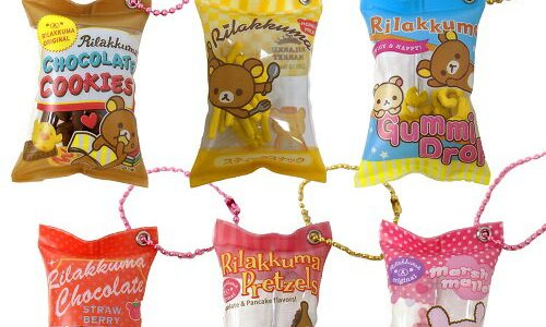 特価【6個セット　リラックマ　リラックマーケット　おやつキーチェーン】スナック菓子　サンプル　リアルフード　食品　おかし　お菓子　スナック　クッキ　キーホルダー　食品サンプル　チェーン　スクイーズ　ボールチェーン