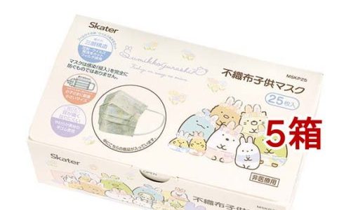 子供用 不織布 プリーツマスク 箱入り すみっコぐらしうさぎのおにわ(25枚入*5箱セット)