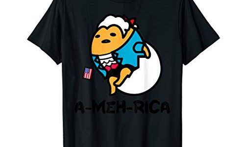 ぐでたま アメリカ合衆国建国の父 半袖Tシャツ レディース 【Sサイズ】 ブラック ファッション トップス アメリカ