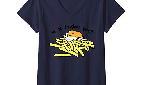 ぐでたま まだ金曜日なの？ 半袖Tシャツ Vネック レディース 【Sサイズ】 ネイビー ファッション トップス アメリカ