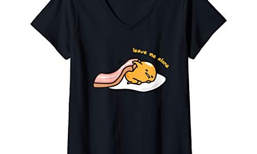 ぐでたま 「ひとりにして」 半袖Tシャツ Vネック レディース 【Sサイズ】 ブラック ファッション トップス アメリカ