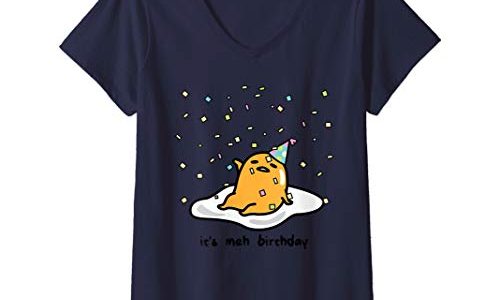 ぐでたま 誕生日の紙吹雪パーティ 半袖Tシャツ Vネック レディース 【Sサイズ】 ネイビー ファッション トップス アメリカ