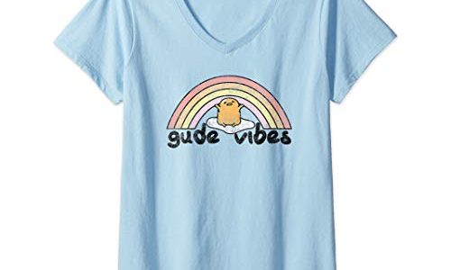 ぐでたま いい感じ gude vibes 半袖Tシャツ Vネック レディース 【Sサイズ】 ライトブルー ファッション トップス アメリカ