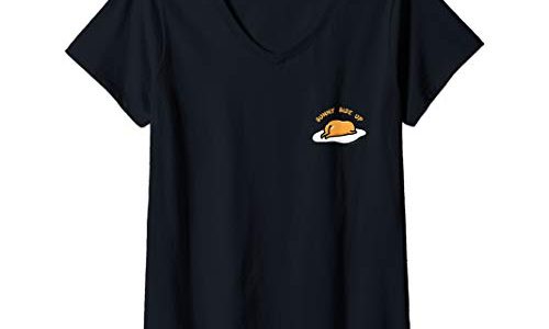 ぐでたま 目玉焼き サニーサイドアップ 半袖Tシャツ Vネック レディース【Sサイズ】 ブラック ファッション トップス アメリカ