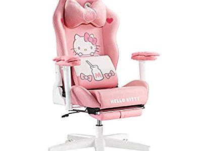 AutoFull Hello Kitty(ハローキティ) ゲーミングチェア 快適なヘッドレスト 高耐久PUレザー オット マン付き オフィスチェア パソコンチェア デスクチェア 人間工学 ランバーサポート ゲームチェア ピンク AF102