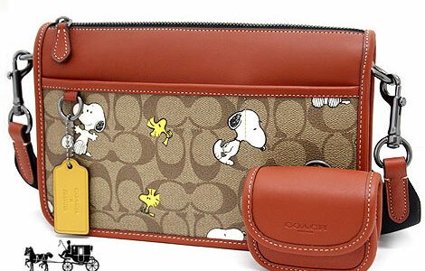 COACH アウトレット　コーチ　CE709 QBE7V　PEANUTS コラボ　シグネチャー スヌーピー SNOOPY ウッドストック　ヘリテージ コンバーチブル クロスボディ ショルダーバッグ　カーキマルチ 【送料無料】