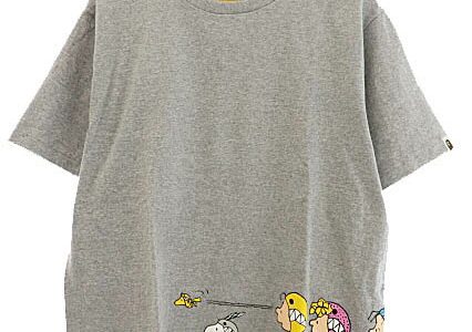 【中古】アベイシングエイプ A BATHING APE ×PEANUTS ピーナッツ SNOOPY SHARK スヌーピー シャーク プリント 半袖 Tシャツ L 灰 グレー ブランド古着ベクトル 中古 230506/103 メンズ