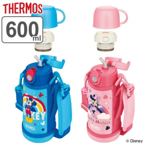 サーモス 水筒 600ml 2way ストロー コップ ミッキーマウス ミニーマウス ステンレス FJO-600WFDS （ 送料無料 THERMOS スポーツドリンク対応 ワンタッチ 保冷 保温 ストロータイプ コップ付 子供用水筒 キッズボトル ）【39ショップ】