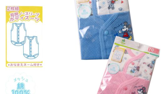 ボディースーツ ノースリーブ ベビー 前開 disney baby メッシュ 綿100% ミッキーマウス ミニーマウス 2枚組 夏用 赤ちゃん 肌着