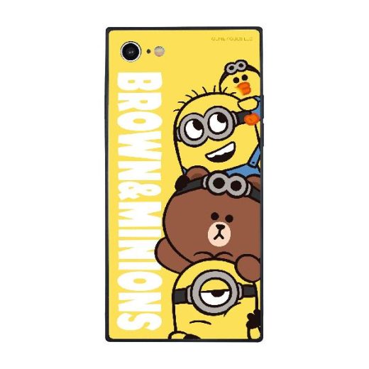 グルマンディーズ BROWN＆MINIONS iPhoneSE(第2世代)/8/7(4.7インチ)対応 スクエアガラスケース 集合 MINI-276A