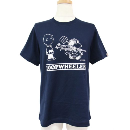 LOOPWHEELER ループウィラー SNOOPY スヌーピー コラボ Tシャツ カットソー トップス ネイビー 紺 XS クルーネック 半袖 プリント コットン 【レディース】【K3451】