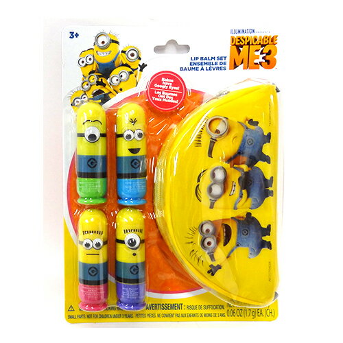 ミニオン リップ4本セット ケース付き 10551k MINIONS ミニオンズ ポーチ LIP BALM リップクリーム 怪盗グルーのミニオン危機一髪 映画 キャラクター 雑貨 グッズ 子供 キッズ 海外 輸入 インポート メール便不可【10p】