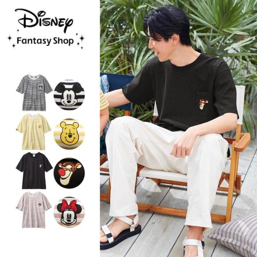 【Disney】 ディズニー ユニセックス ちびかおポケット Tシャツ 「ミッキーマウス(ネイビーボーダー) ミニーマウス(ピンクボーダー) くまのプーさん(イエローボーダー) ティガー」 ◆ SS S M L LL 3L ◆ ◇ Tシャツ メンズ レディース 男女兼用 刺繍 半袖