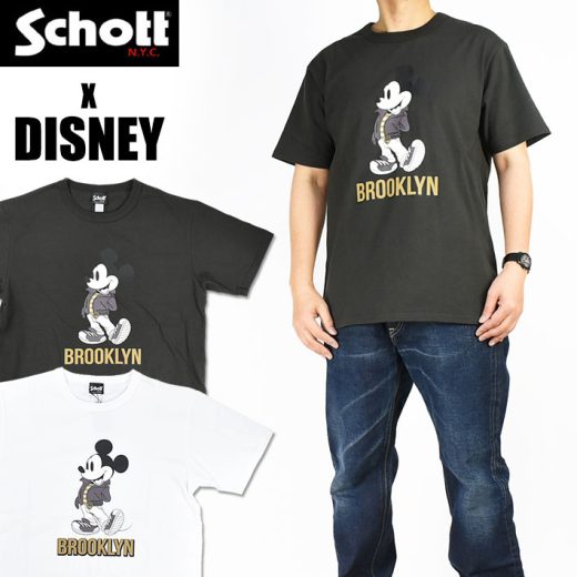 Schott x DISNEY ショット x ディズニー 半袖Tシャツ BROOKLYN ミッキーマウス Tシャツ メンズ 3113098