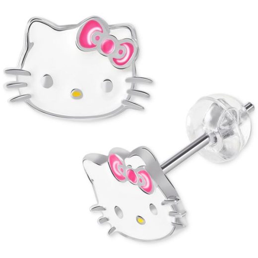 【送料無料】 ジャーニ ベルニーニ レディース ピアス・イヤリング アクセサリー Hello Kitty Enamel Stud Earrings in Sterling Silver, Created for Macy's Silver