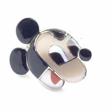 Paula Leekity Ring Mickey Mouse（ポーラ リーキティ リング ミッキーマウス） indian jewelry指輪フェイス顔ウォルトディズニークラシックwaltdisneyclassicミッキーグッズ90周年インレイ技法シルバーシェル貝オニキスズニ族zuni