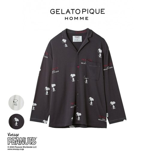 SALE20%OFF ジェラートピケ オム GELATO PIQUE HOMME ルームウェアー 通販【PEANUTS】【HOMME】柄シャツ pmct231275 ジェラピケ メンズ 部屋着 トップス スヌーピー パジャマ