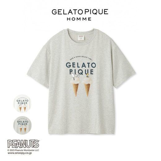 GELATO PIQUE HOMME ジェラートピケオム メンズ PEANUTS HOMME ワンポイントTシャツ pmct232977 スヌーピー コラボ ジェラピケ ルームウェアー 接触冷感 トップス 部屋着 ペア お揃い ギフト プレゼントにおすすめ セレクト雑貨ムー