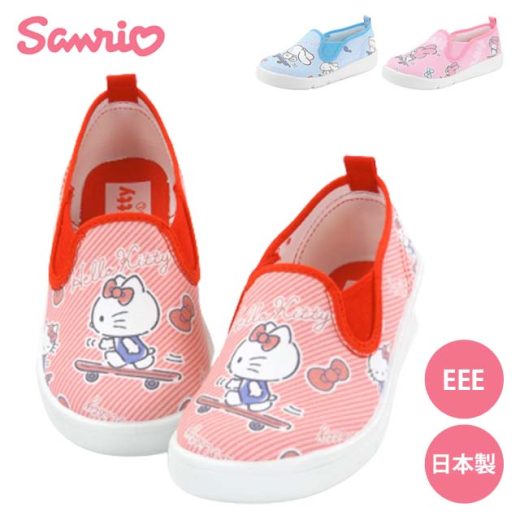 サンリオ P077 sanrio キッズ スリッポンシューズ ズック スニーカー 上履き 内履き ハローキティ シナモロール マイメロディ 保育園 幼稚園 体育館 ASAHI アサヒ 日本製 EEE 3E 幅広