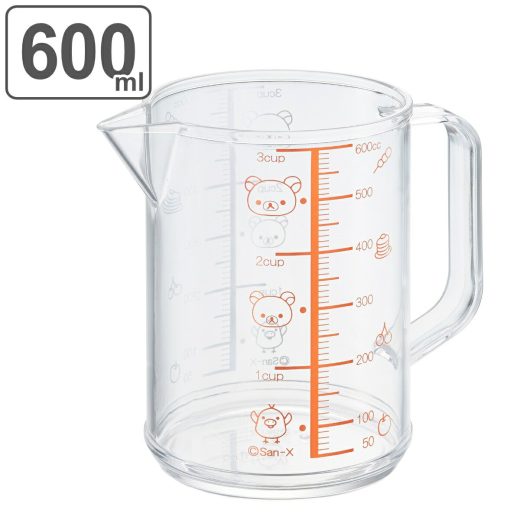 【先着】最大400円クーポン有！ 計量カップ 大 600ml リラックマ （ 計量コップ メジャーコップ 目盛り付き メモリ付き 熱湯OK 600cc 樹脂製 計量器具 計量ツール キッチンツール 離乳食 両面メモリ 下ごしらえ かわいい キャラクター ）