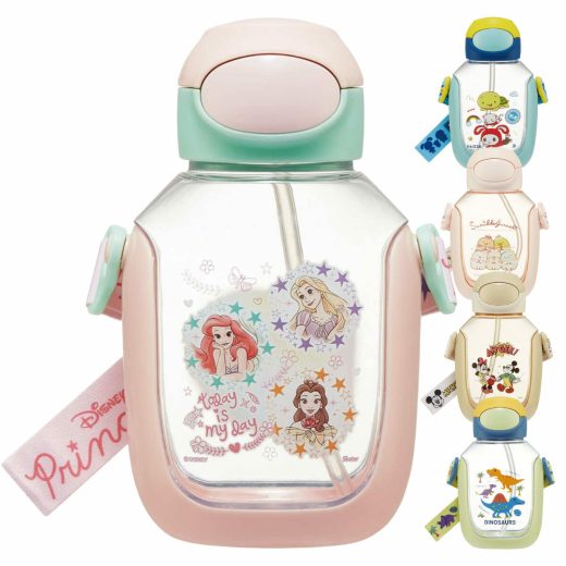 水筒 530ml ワンプッシュ ストロー 子供 キャラクター （ プリンセス ミッキー＆フレンズ ディノサウルス すみっコぐらし まいぜんシスターズ ワンタッチ 透明 クリア シリコン 軽量 直飲み こども キッズ ストロー付き ボトル ）【39ショップ】