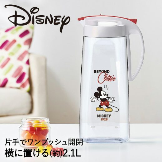 冷水筒 耐熱 ピッチャー 横置き ワンプッシュ スリム 2.1L ドリンク・ビオ 2100C ミッキー アスベル | 2L 2リットル 洗いやすい プラスチック 麦茶ポット 麦茶 お茶 ジャグ 水差し パッキン 冷蔵庫 タテ ヨコ 収納 ディズニー グッズ 水 お茶ポット ウォーターポット ポット