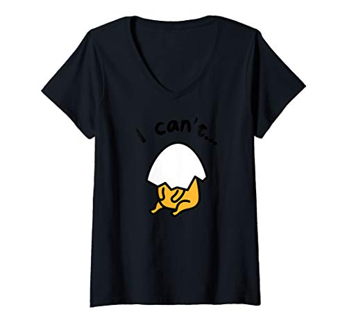 ぐでたま 「I Can't」 できない 半袖Tシャツ Vネック レディース 【Sサイズ】 ブラック ファッション トップス アメリカ