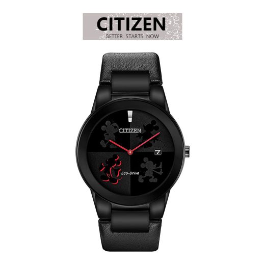 腕時計 メンズ ブラック シンプル シチズン エコドライブ ディズニー ミッキーマウス レザー CITIZEN AU1069-06W