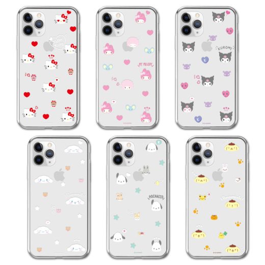 [Sanrio Characters Cutie Pattern Clear Jelly サンリオ キューティ パターン 透明 ジェリーケース] Galaxy A54 5G S23 Ultra A53 S22 S21 + Note20 S20 Note10+ S10 Note9 エス Plus プラス ウルトラ ノート キティ マイメロ シナモン ポムポム プリン