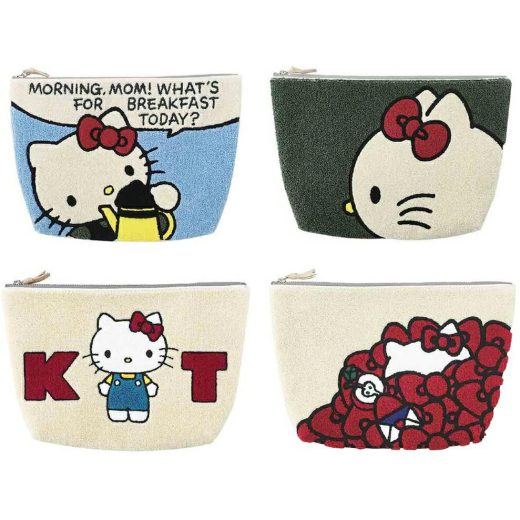 HelloKitty ハローキティ　サガラ刺繍　もこもこパイル地ポーチ/クラッチバッグ　約27×17.5cm　HKP4-1・ブレックファースト