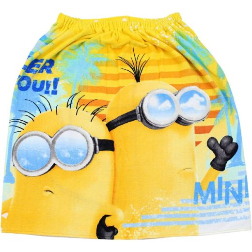 ミニオン ラップタオル 60cm ミニオンズ minions ミニオンズ 巻きタオル ラップ タオル スナップ 男の子 女の子 子供 キッズ 園児 小学校 低学年 海 プール ネームタグ付き 綿100% シーザシーン柄 丸眞