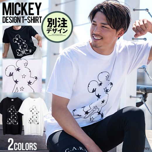 【送料無料】Tシャツ メンズ 半袖 ミッキーマウス DISNEY ディズニー 別注 キャラクター 半袖Tシャツ プリント 黒 白 ブラック ホワイト レディース ユニセックス 男女兼用 ペアルック ペア カップル クルーネック コットン C.V.R.A 春 夏【郵】【あす楽対応】↑【DTK】