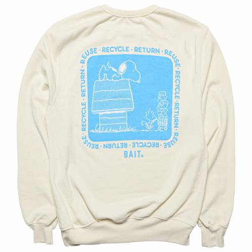 ベイト クルー トレーナー 白色 ホワイト スウェットトレーナーER メンズ 【 BAIT X SNOOPY UPCYCLE MEN RECYCLE CREW SWEATER (WHITE / OFF WHITE) WHITE OFF WHITE 】 メンズファッション トップス ニット セーター