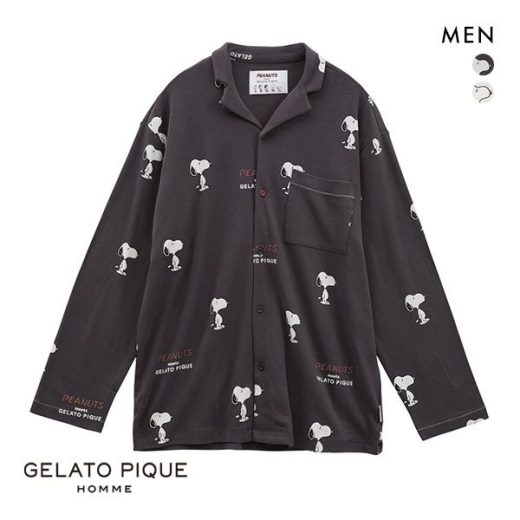 30％OFF ジェラートピケ オム GELATO PIQUE メンズ【PEANUTS】【HOMME】SNOOPY柄シャツ ジェラピケ パジャマ ルームウェア ADIEU 全2色 M-L