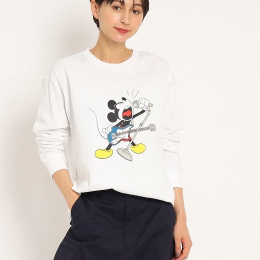 【SALE／30%OFF】Dessin 【Disney】ミッキーマウス/ミュージック ロングスリーブTシャツ(UNISEX) デッサン トップス カットソー・Tシャツ ホワイト ネイビー【送料無料】