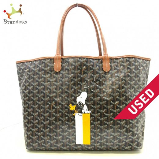 【新着】【中古】GOYARD(ゴヤール) サンルイPM トートバッグ SNOOPY/マーカージュ/2021年/阪急うめだ本店限定/PEANUTSコラボ 黒×ブラウン×マルチ コーティングキャンバス×レザー