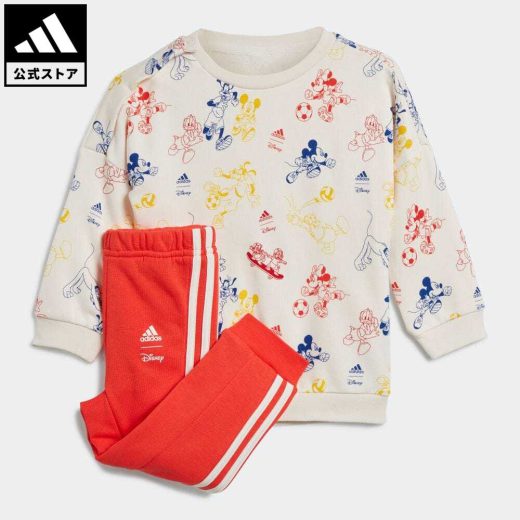 【公式】アディダス adidas 返品可 adidas × Disney ミッキーマウス クルーネック&ジョガー セットアップ スポーツウェア キッズ／子供用 ウェア・服 セットアップ 白 ホワイト IB4846 上下