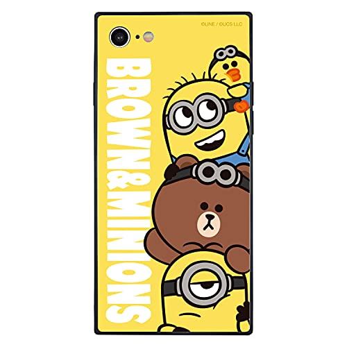 グルマンディーズ BROWN＆MINIONS iPhoneSE(第2世代)/8/7(4.7インチ)対応 スクエアガラスケース 集合 MINI-276A イエロー