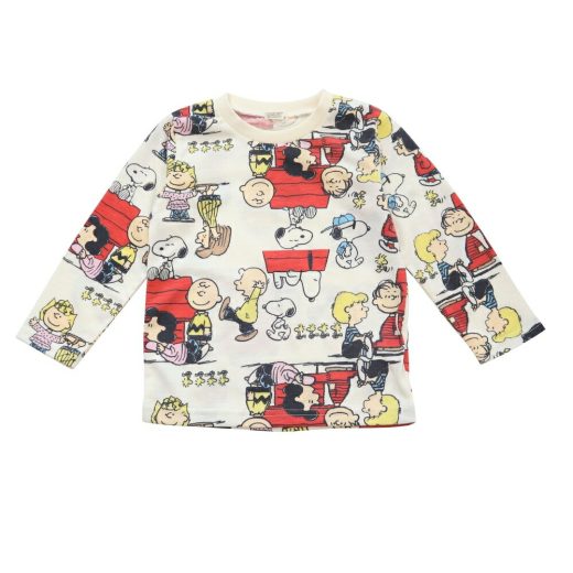 SNOOPY スヌーピー 長袖Tシャツ 天竺 総柄(ホワイト×90cm)