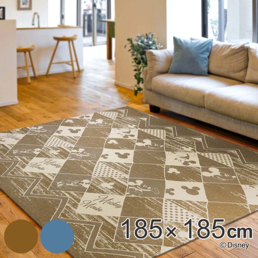 【先着】最大400円OFFクーポン有！ ラグ 185×185cm ミッキーマウス グランジ （ 送料無料 カーペット 絨毯 マット ラグマット 2畳 正方形 シェニール織り オールシーズン 洗える 手洗い コンパクト 薄い ウレタン 床暖 ホットカーペット お掃除ロボ 対応 ミッキー ）