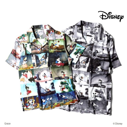 HOUSTON / ヒューストン 41039 DISNEY ALOHA SHIRT (PHOTO) / ディズニーアロハシャツ(フォト) -全2色- 開襟シャツ メンズ レディース ユニセックス アメリカン 半袖シャツ ミッキーマウス グーフィー ドナルドダック ミニーマウス ギフト プレゼント 大きいサイズ[41039]