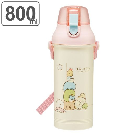 水筒 キッズ 800ml プラスチック 抗菌 直飲み すみっコぐらし （ 食洗機対応 ワンタッチ 子供用水筒 AG 銀 軽量 子供 食洗機OK 直のみ ワンプッシュ 幼稚園 保育園 子供用 ダイレクトボトル ）