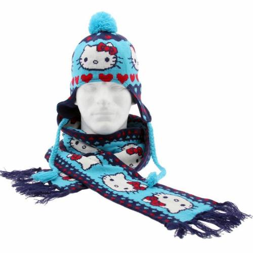 スカーフ ビーニー キャップ 帽子 青色 ブルー 紺色 ネイビー ハローキティー メンズ 【 HELLO KITTY HEARTS SCARF AND BEANIE GIFT PACK (BLUE / NAVY) 1S BLUE NAVY 】 バッグ メンズキャップ 帽子 ニット帽