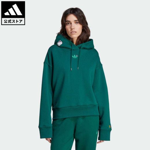 【20%OFFクーポン対象 5/17 10:00〜5/20 23:59】【公式】アディダス adidas 返品可 アディダス オリジナルス × ハローキティ パーカー オリジナルス レディース ウェア・服 トップス パーカー(フーディー) スウェット（トレーナー） 緑 グリーン IK6567 トレーナー p0517