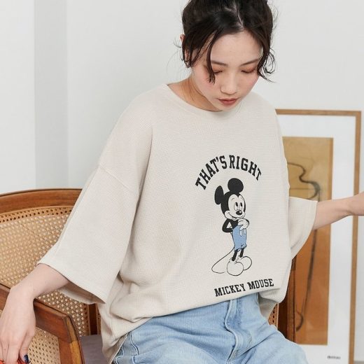 FREAK'S STORE 別注/Mickey Mouse/ミッキーマウス ワッフル 半袖 Tシャツ【限定展開】 フリークスストア トップス カットソー・Tシャツ ブラウン グレー ブラック ベージュ グリーン【送料無料】