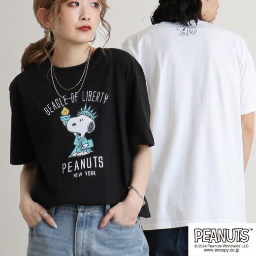 スヌーピー Tシャツ 半袖 トップス 旅行 旅 ニューヨーク プリント SNOOPY PEANUTS