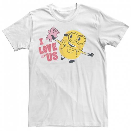 キャラクター ピンク Tシャツ 白色 ホワイト 【 LICENSED CHARACTER MINIONS I LOVE US PINK TEDDY BEAR PORTRAIT TEE / WHITE 】 メンズファッション トップス カットソー