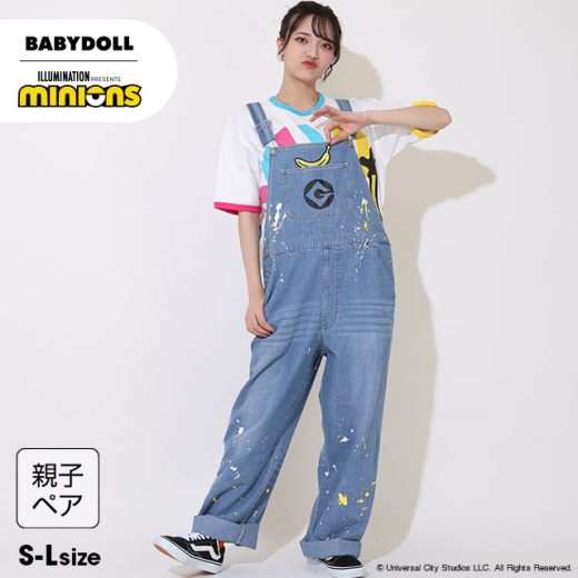 NEW 親子お揃い ミニオン ペイント デニム サロペット ロングパンツ 9079A ベビードール BABYDOLL 子供服 大人 ユニセックス 男女兼用 レディース メンズ ミニオンズ minions コラボ vip20