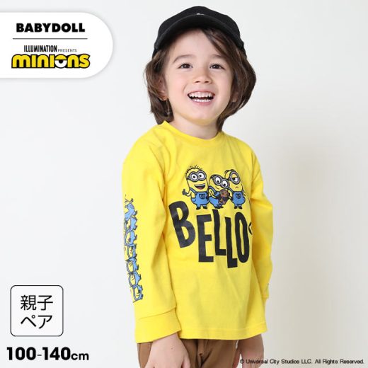 ＼最大1000円OFFクーポン配布中／NEW 親子お揃い ミニオン 袖 キャラクター ロンT 9085K ベビードール BABYDOLL 子供服 ベビー キッズ 男の子 女の子 ミニオンズ minions コラボ