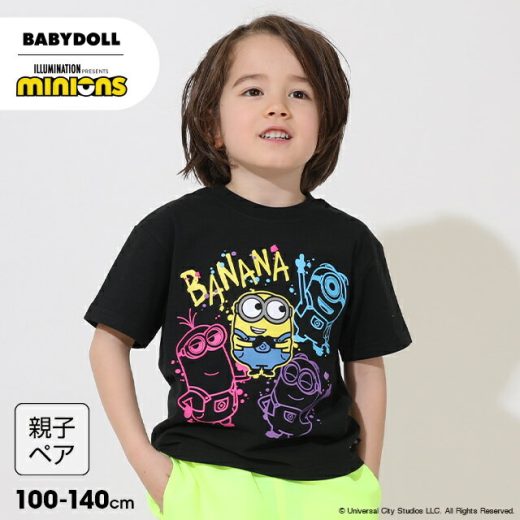 6/21 20時～ 【30％OFF サマーSALE】 親子お揃い ミニオン ラクガキ ネオン Tシャツ 9295K ベビードール BABYDOLL 子供服 ベビー キッズ 男の子 女の子 ミニオンズ minions コラボ